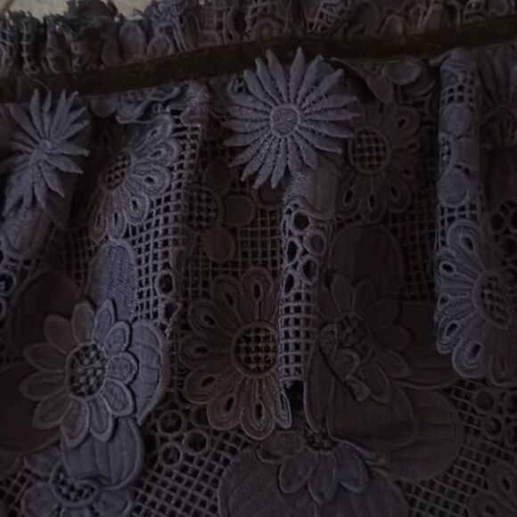 Yomis Navy Embroidered Lace One Shoulder Blouse with Scallop Edge. Size Small. - Picture 3 of 9